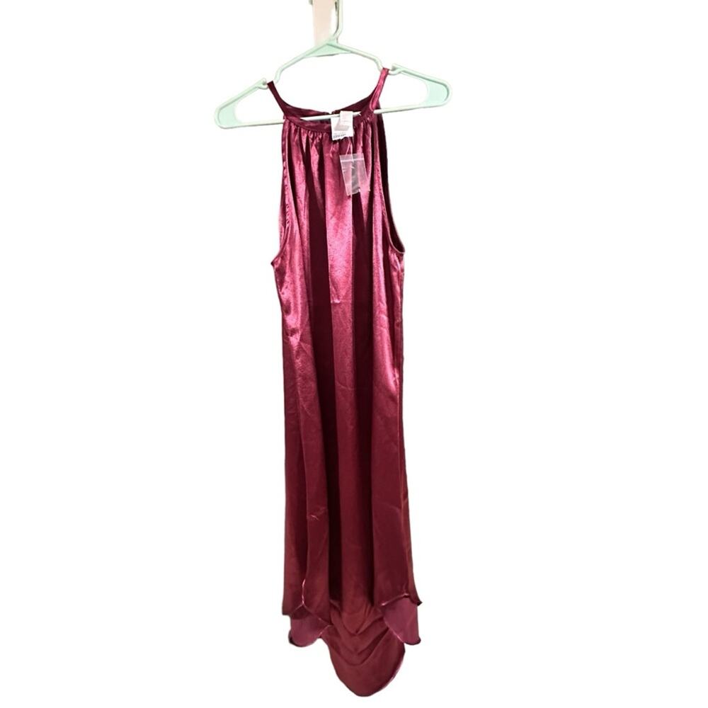 Double Zero Plum Satin Midi Dress Halter Neck Size Large NWT